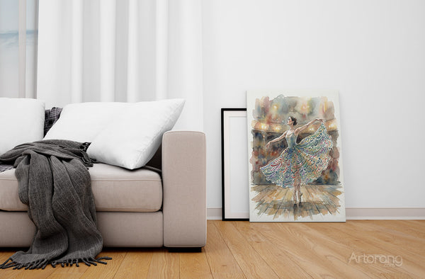 Dancing Persian Girl in Colorful Skirt with Rumi Poem Canvas Print Wall Art