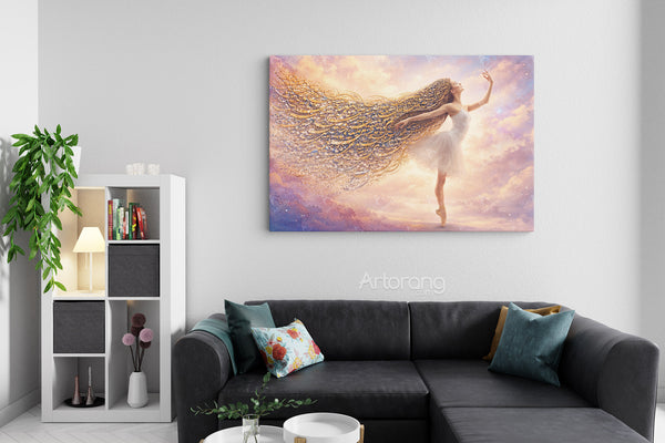Persian Calligraphy-Inspired Wall Art of a Dancing Girl with Flowing Hair