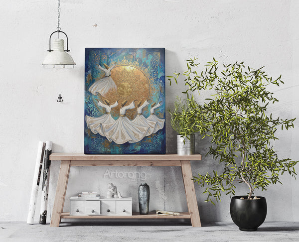 Sufi Whirling Persian Wall Art Canvas Print - Farsi Poetry Inspired Decor