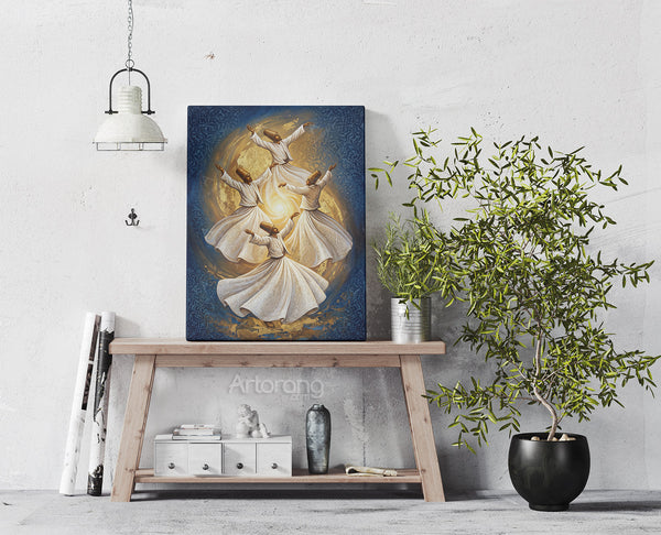 Sufi Whirling Persian Wall Art Canvas Print - Farsi Poetry Inspired Decor