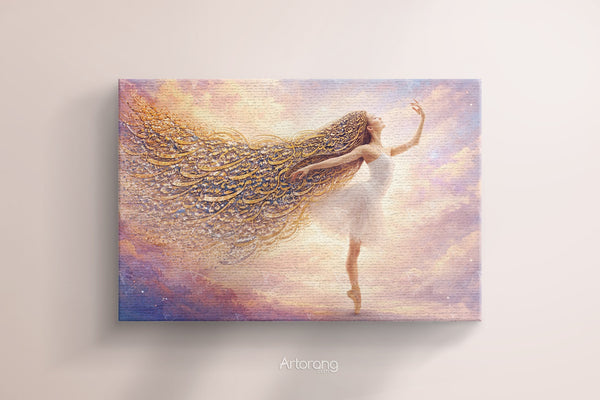 Persian Calligraphy-Inspired Wall Art of a Dancing Girl with Flowing Hair