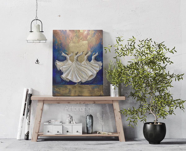 Sufi Whirling Persian Wall Art Canvas Print with Farsi Poetry
