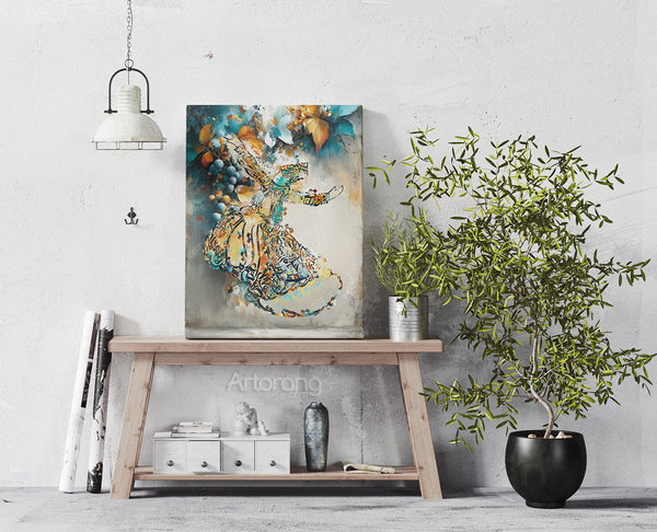 Sufi Whirling Dervish Persian Calligraphy Wall Art Canvas Print
