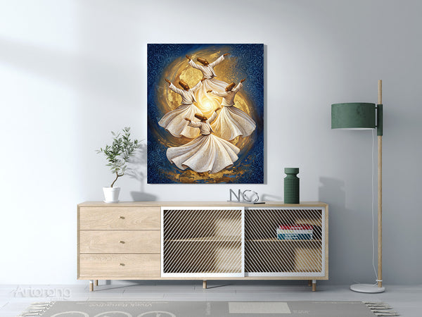 Sufi Whirling Persian Wall Art Canvas Print - Farsi Poetry Inspired Decor