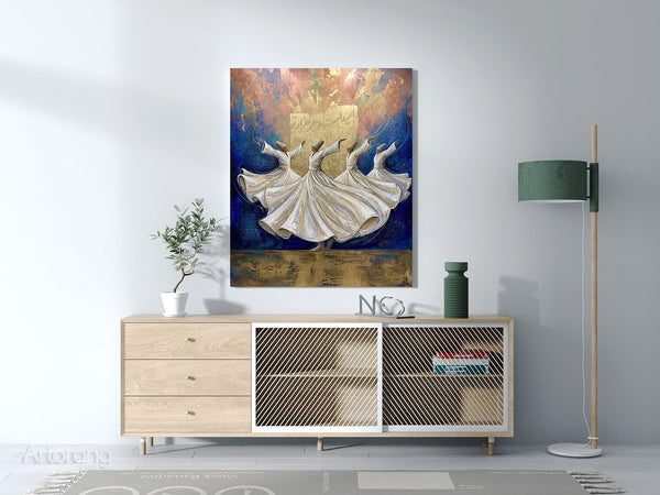Sufi Whirling Persian Wall Art Canvas Print with Farsi Poetry