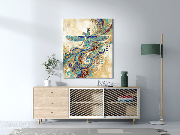 Winged figure Persian inspired artwork on canvas by Artorang