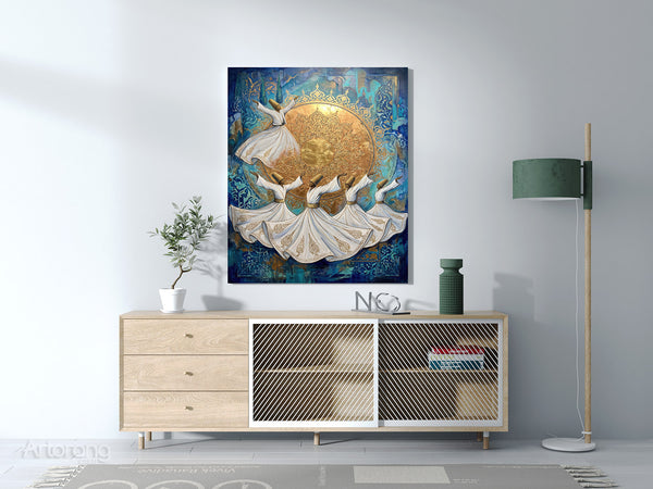 Sufi Whirling Persian Wall Art Canvas Print - Farsi Poetry Inspired Decor