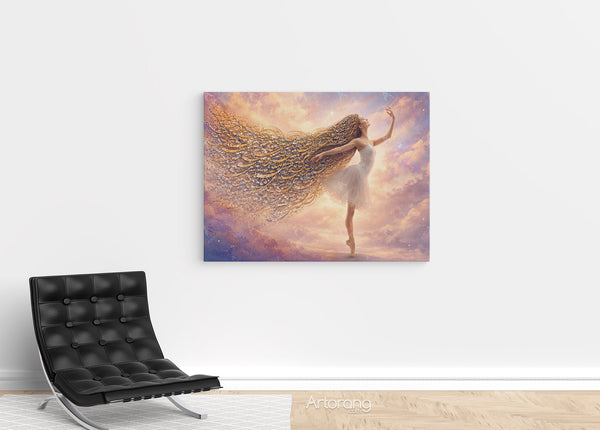 Persian Calligraphy-Inspired Wall Art of a Dancing Girl with Flowing Hair
