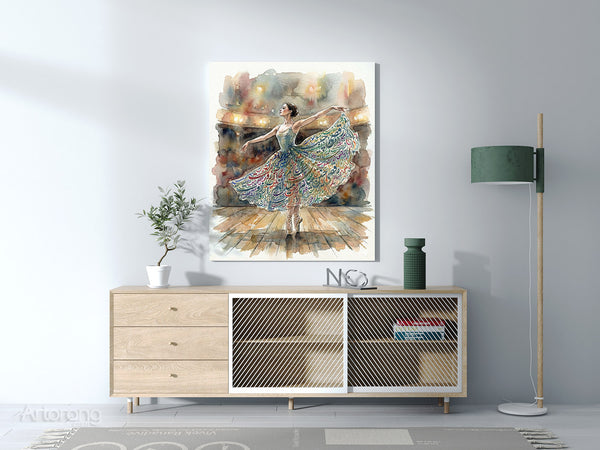 Dancing Persian Girl in Colorful Skirt with Rumi Poem Canvas Print Wall Art