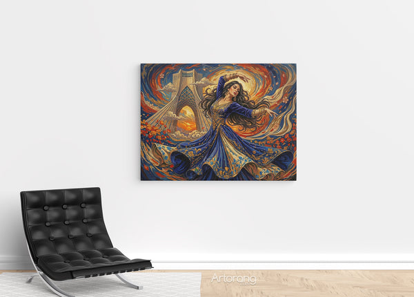 Persian Dance in Front of Tehran Azadi Tower Canvas Print - Vibrant Wall Art