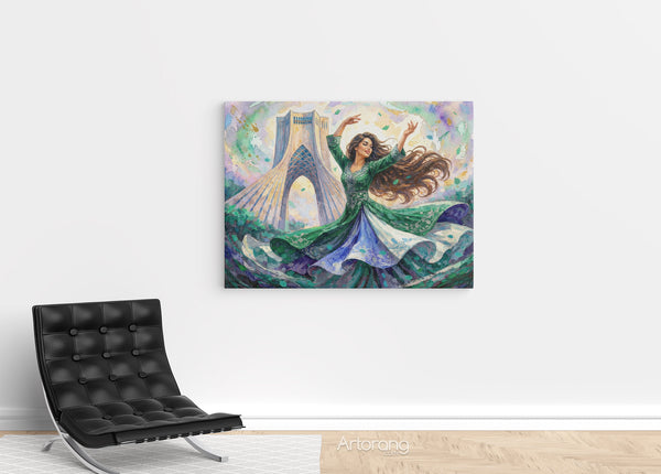 Persian Dance in Front of Tehran Azadi Tower Canvas Print – Colorful Wall Art