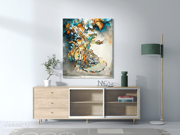 Sufi Whirling Dervish Persian Calligraphy Wall Art Canvas Print