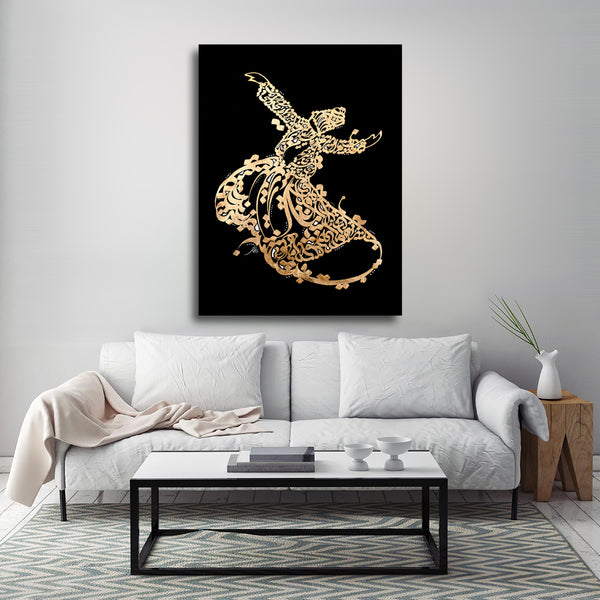 Ancient Sufi dance and Rumi's whirling dervishes with calligraphy painting print | Middle Eastern art | Persian painting |Arabic art | Turkish art - Artorang