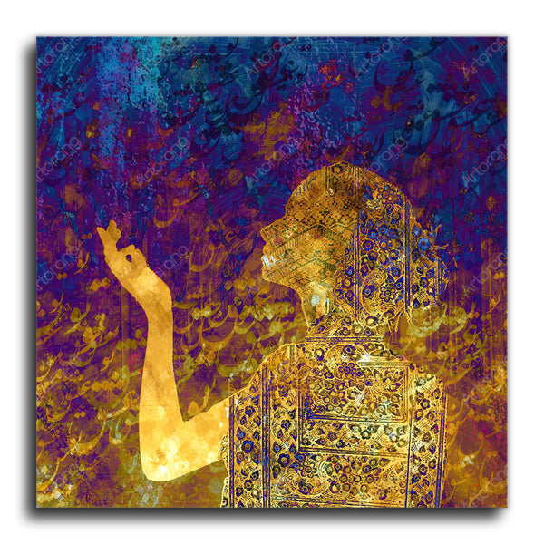 A prayer for love Gold Version | Girl with Persian Pattern | Persian Wall Art Canvas Art | Persian Home Decor | Persian Art | Arabic Art - Artorang