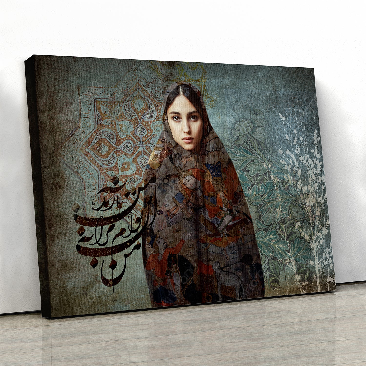 Persian girl in era, canvas print wall art with Persian calligraphy | Persian art | Middle eastern contemporary art | Persia gift | fine art - Artorang