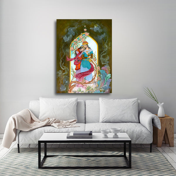 Layla and Majnun, Persian miniature painting print painted by feet | Persian painting | Persian gift | Persian painting | Persian miniature - Artorang