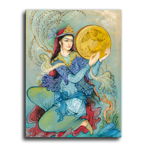 Persian girl playing the Daf, Persian miniature painting print - Artorang