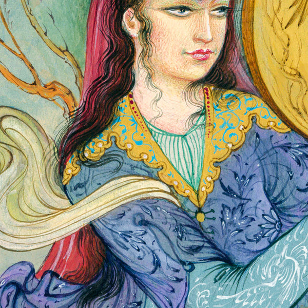 Persian girl playing the Daf, Persian miniature painting print - Artorang