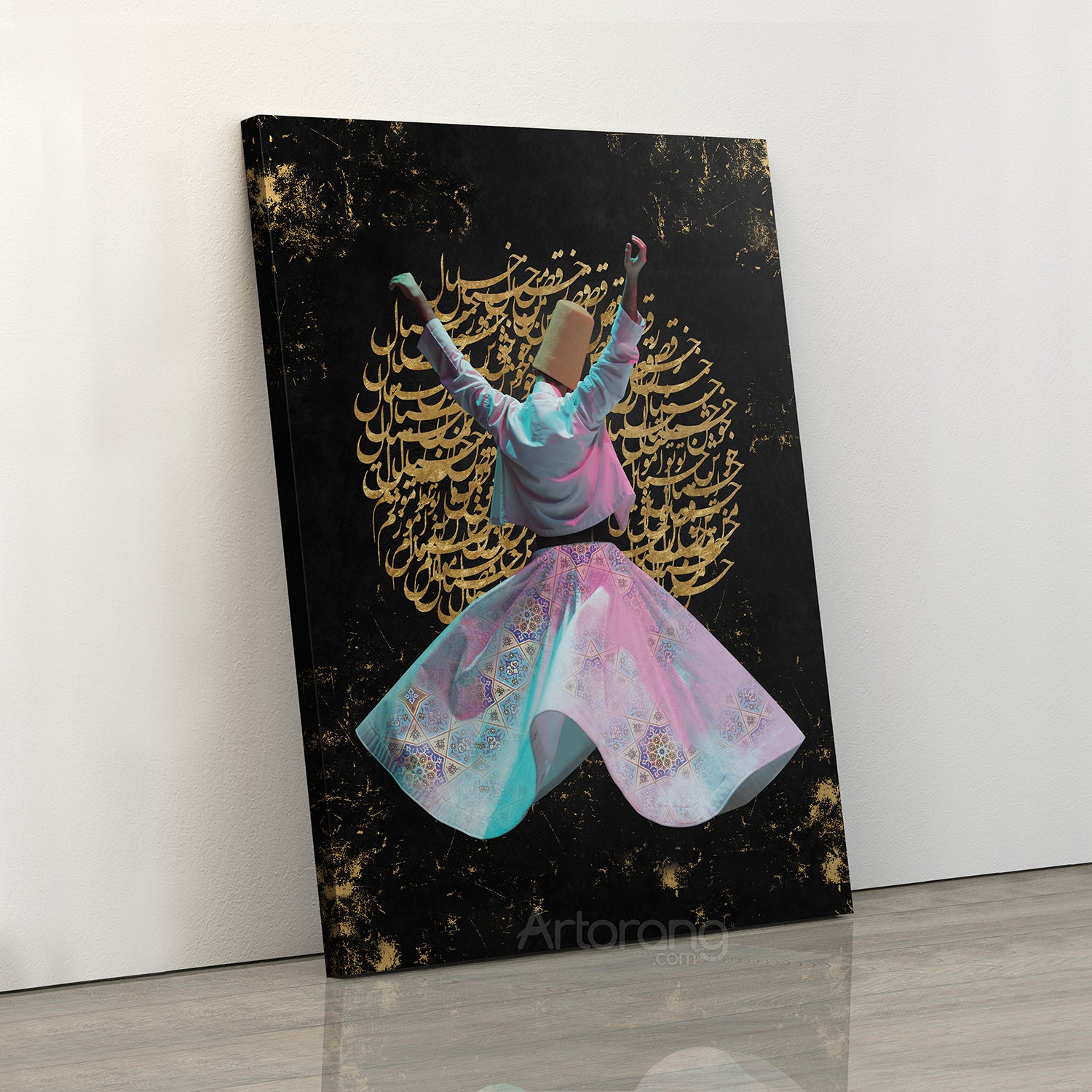The thought of you inspires my dance, Rumi quote and ancient Sufi dervish wall art, Turkish art