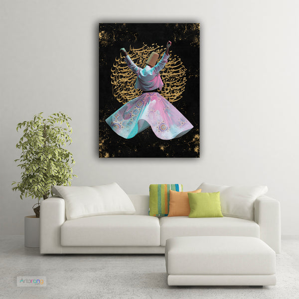 The thought of you inspires my dance, Rumi quote and ancient Sufi dervish wall art, Turkish art