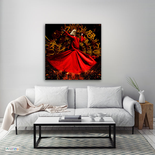 Whirling Dervishes spin with calligraphy canvas print wall art - Artorang