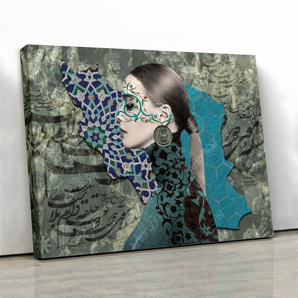 Into my heart, Persian wall art with Persian calligraphy and Persia map
