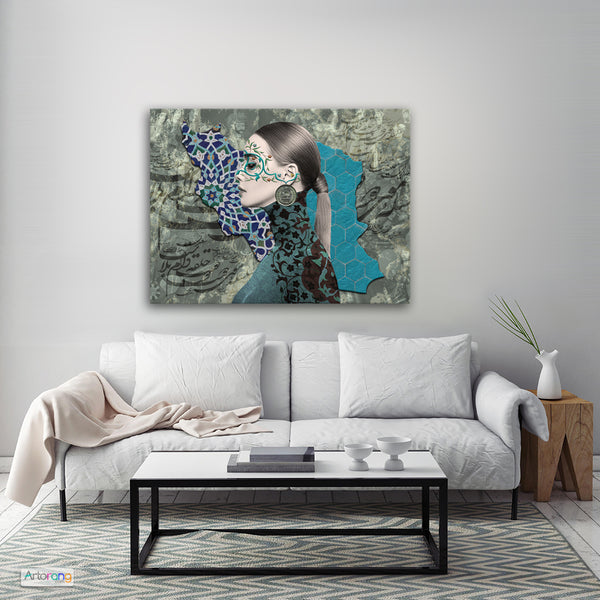 Into my heart, Persian wall art with Persian calligraphy and Persia map