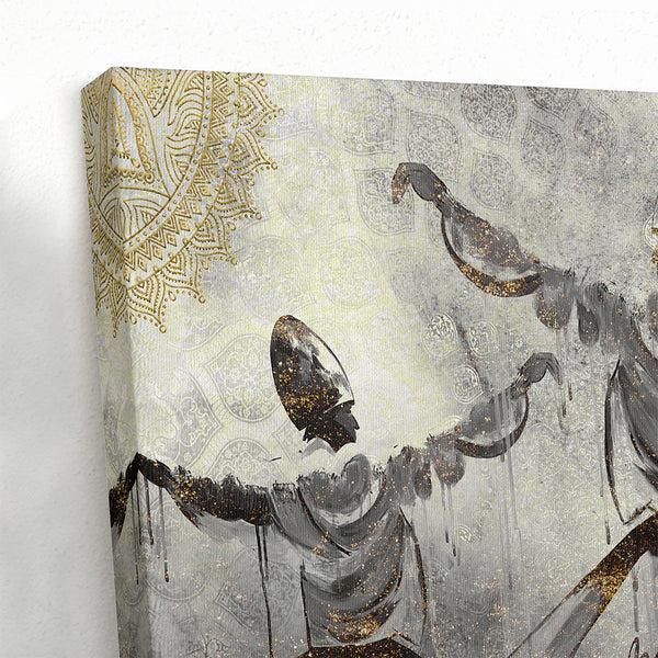 Ancient Sufi dance and whirling dervishes with Persian calligraphy canvas print, Arabic art, Turkish