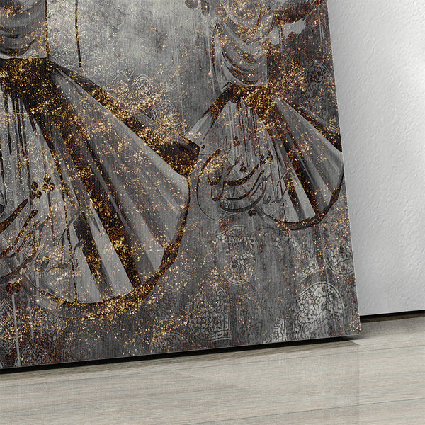 Ancient Sufi dance and whirling dervishes with Persian calligraphy canvas print, Arabic art, Turkish