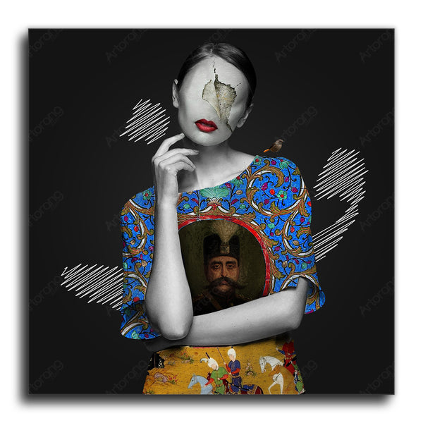 Girl with Persian Pattern | Persia Art | Qajar Dynasty | Persian Wall Art Canvas Art | Persian Home Decor | Persian Art | Arabic calligraphy - Artorang