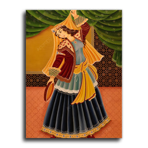 Persian girl playing the tambourine, Iran, Qajar dynasty wall art - Artorang