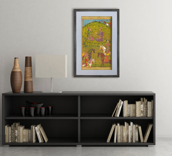 Khosrow and Shirin meeting, Nizami Ganjavi poem, Persian traditional miniature available with frame