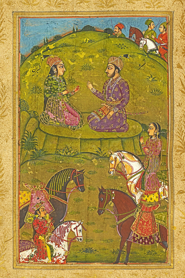 Khosrow and Shirin meeting, Nizami Ganjavi poem, Persian traditional miniature available with frame