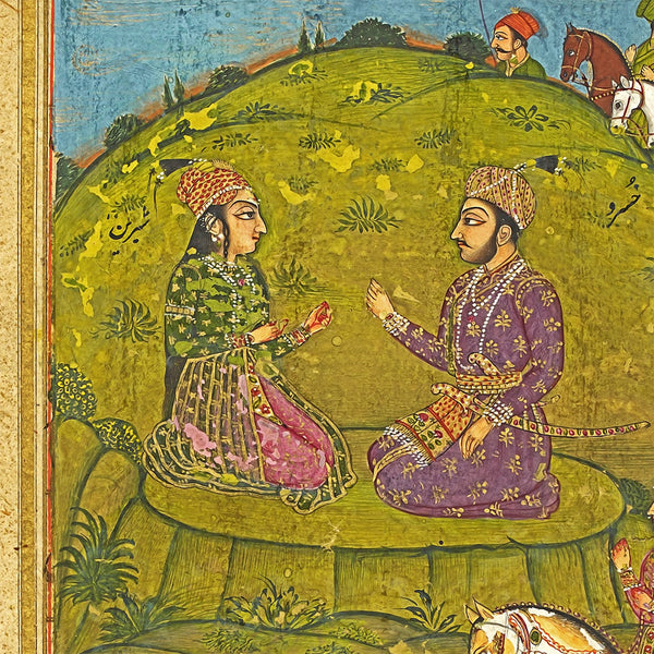 Khosrow and Shirin meeting, Nizami Ganjavi poem, Persian traditional miniature available with frame