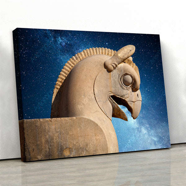 Huma bird in the night sky, Persepolis Takht-e Jamshid Iran wall art canvas print, Persian gift