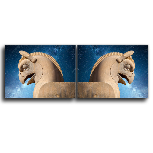 Huma bird in the night sky 2 pieces canvas art, Persepolis Takht-e Jamshid Iran wall art