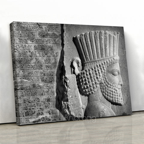 Old Persian cuneiform & ancient Persian soldier wall art, Hakhamaneshi soldier in Persepolis Takht-e Jamshid