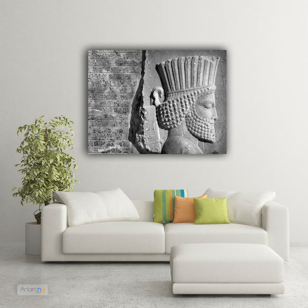 Old Persian cuneiform & ancient Persian soldier wall art, Hakhamaneshi soldier in Persepolis Takht-e Jamshid
