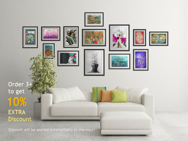 Persian Camp Attacked by Night, Persian miniature art from Shahnameh by Ferdowsi, available with frame and range of color options