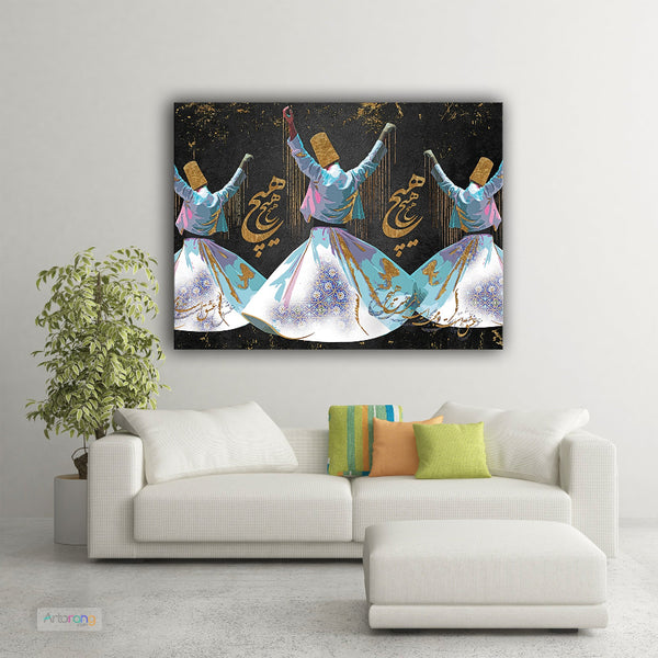 Sufi Dance Wall Art - Rumi Whirling Dervishes Arabic Turkish Decor