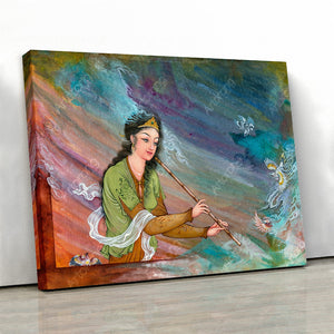Persian girl playing Ney in heaven, Persian miniature painting print painted by feet | Persian painting | Persian gift | Persian painting - Artorang