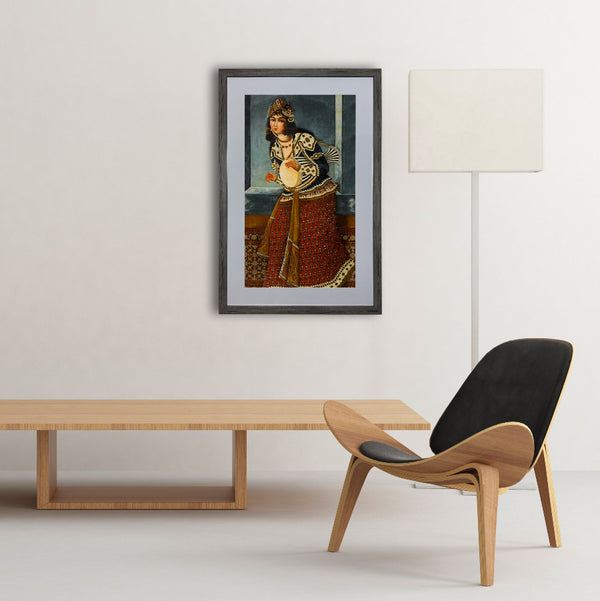 Persian Miniature of Qajar Woman with Zarb Drum - Framed Art Print