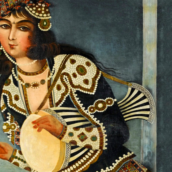 Persian Miniature of Qajar Woman with Zarb Drum - Framed Art Print