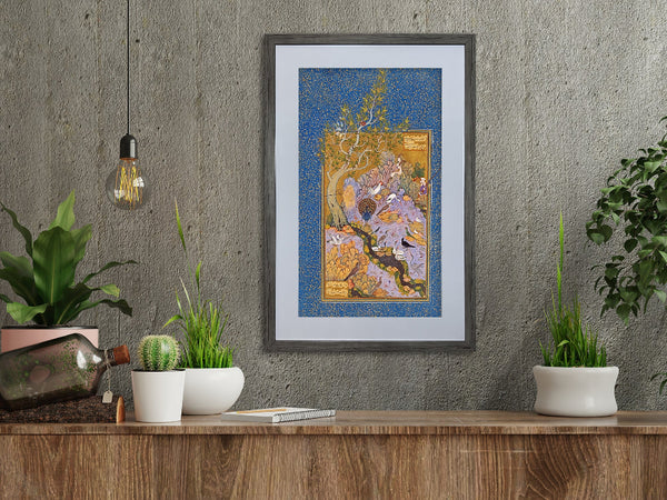 Habiballah's Concourse of the Birds Persian Miniature Painting with Frame