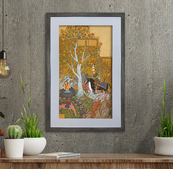 Persian Miniature from Khamsa of Nizami, Possibly by Behzad, Framed Art