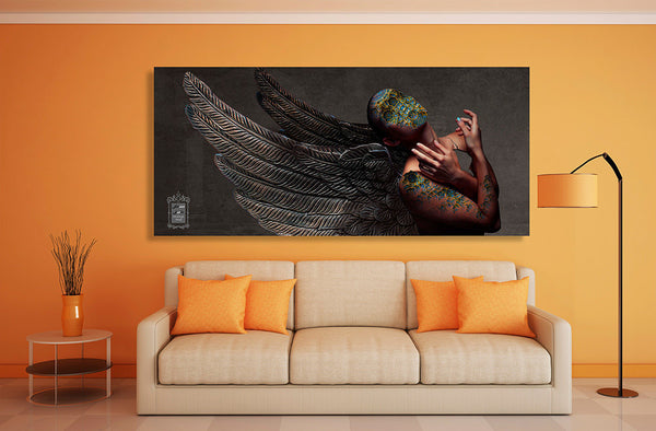 Girl with metal wings and persian pattern | Persia Art | Persian Wall Art Canvas Print | Persian Home Decor | Persian Art| Middle Eastern art - Artorang