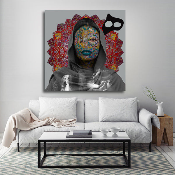 Girl and Persian tile face  | Middle Eastern Modern and Contemporary art | Persian art | Arabic art | Islamic art | Persian Gift - Artorang