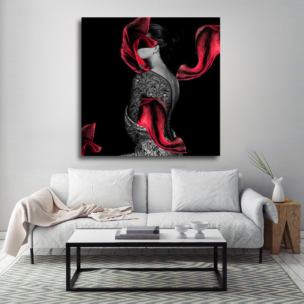 Girl and red scarf Canvas Art | Persian art | Arabic art | Persian Wall Art | Persian tile | Persian Art | Persian gift - Artorang