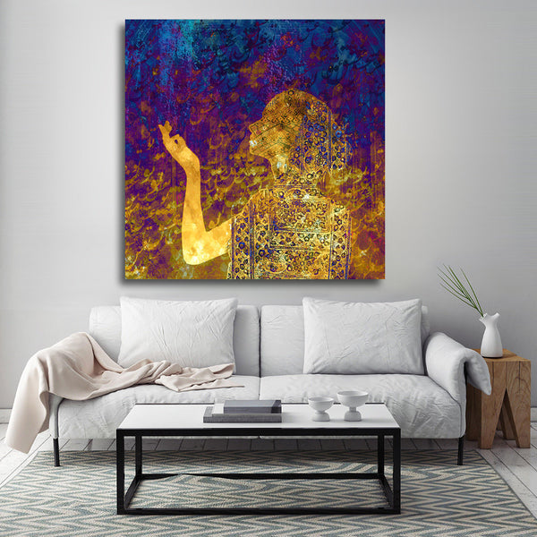 A prayer for love Gold Version | Girl with Persian Pattern | Persian Wall Art Canvas Art | Persian Home Decor | Persian Art | Arabic Art - Artorang
