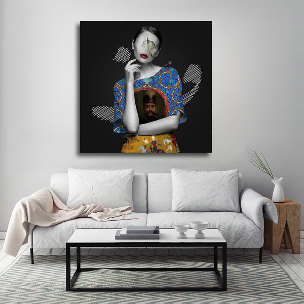 Girl with Persian Pattern | Persia Art | Qajar Dynasty | Persian Wall Art Canvas Art | Persian Home Decor | Persian Art | Arabic calligraphy | Middle Eastern art - Artorang